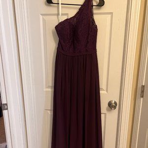 Plum Long Lace/Polyester dress with slit. Worn once